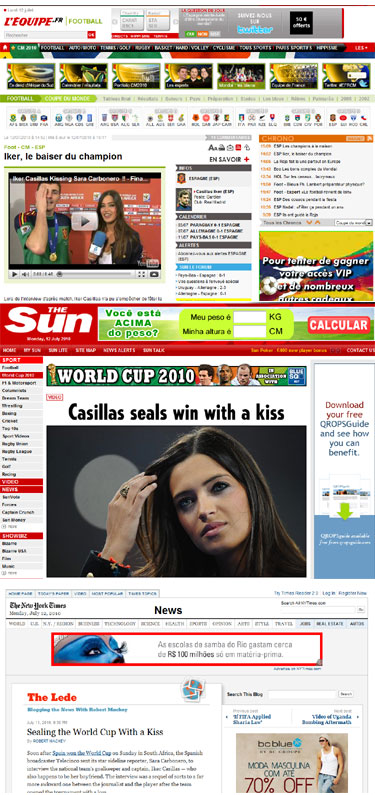 El beso campeón de Iker Casillas a Sara Carbonero en la prensa internacional