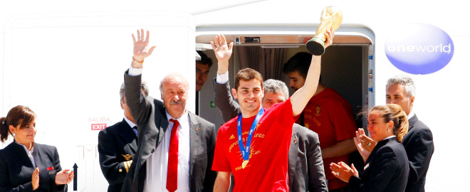 La seleccion española vuelve con la copa del mundo