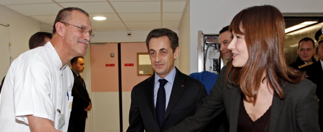 Carla Bruni y Nicolas Sarkozi en una de sus visitas oficiales