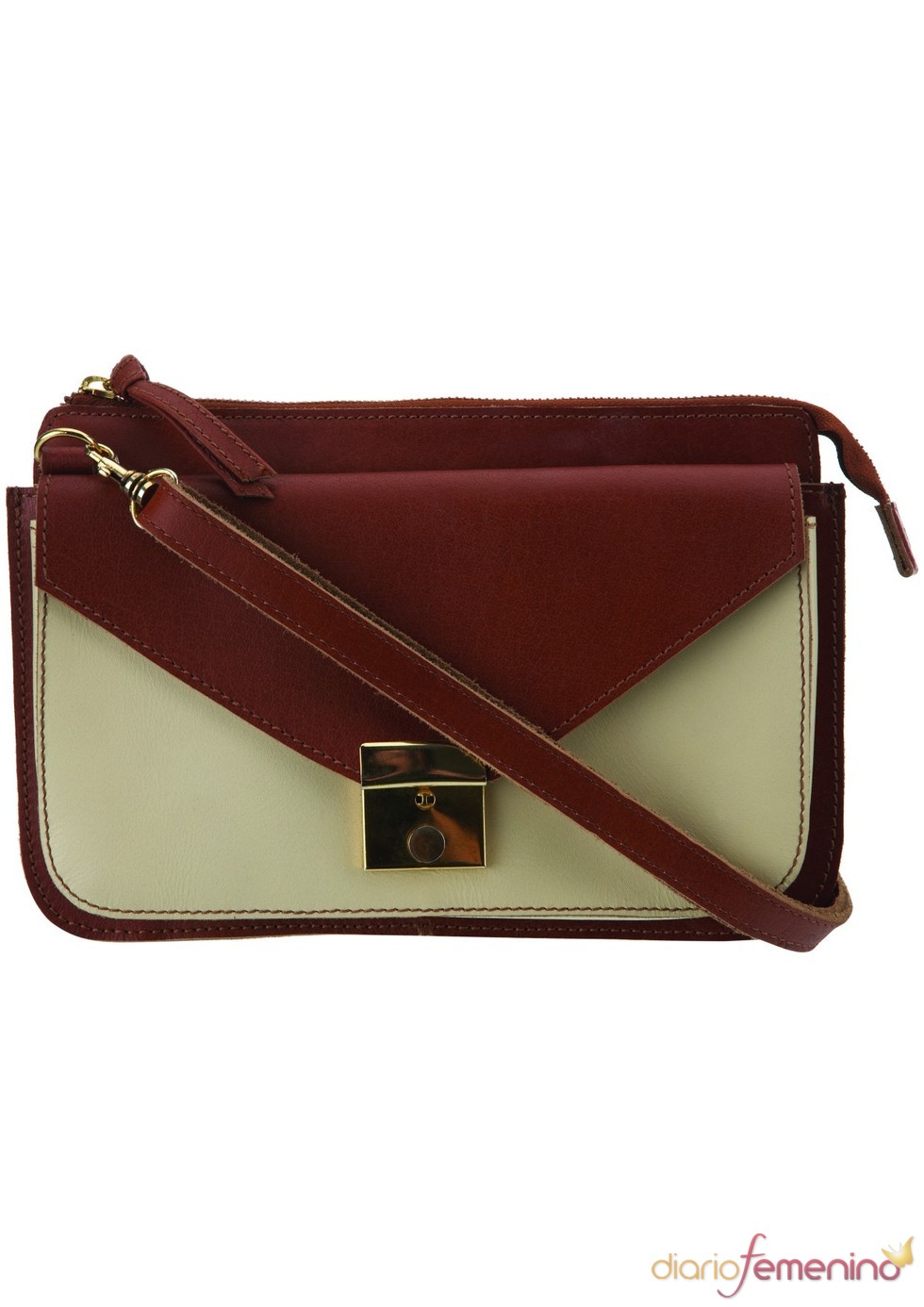 Cartera en color crema y granate de TopShop, 46 euros