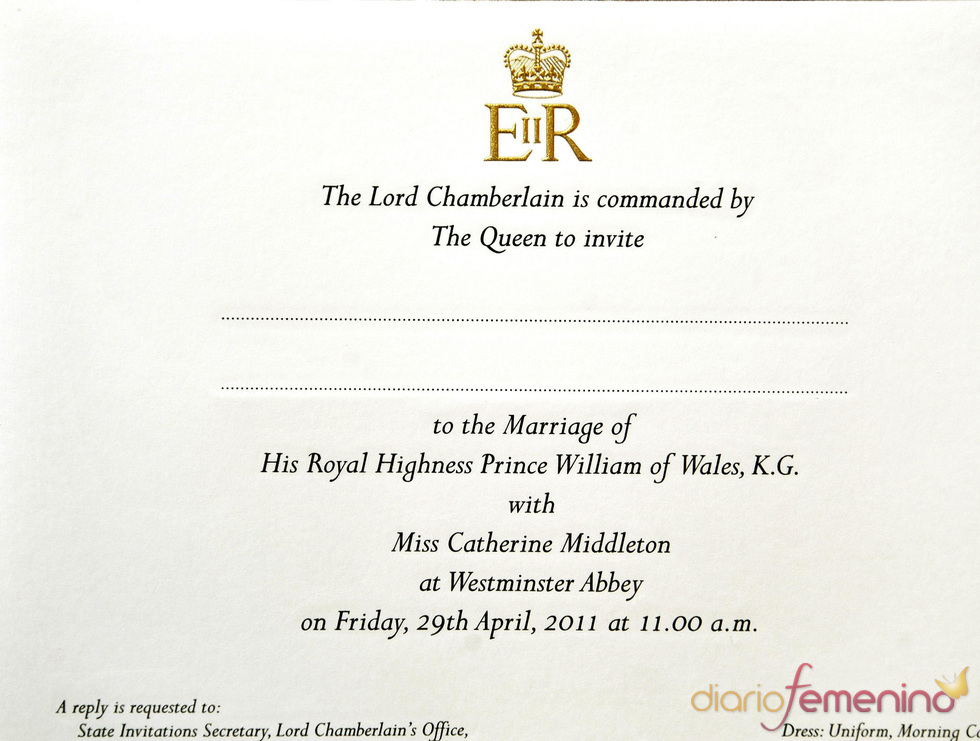 Invitación de la boda de Kate Middleton y Guillermo de Inglaterra