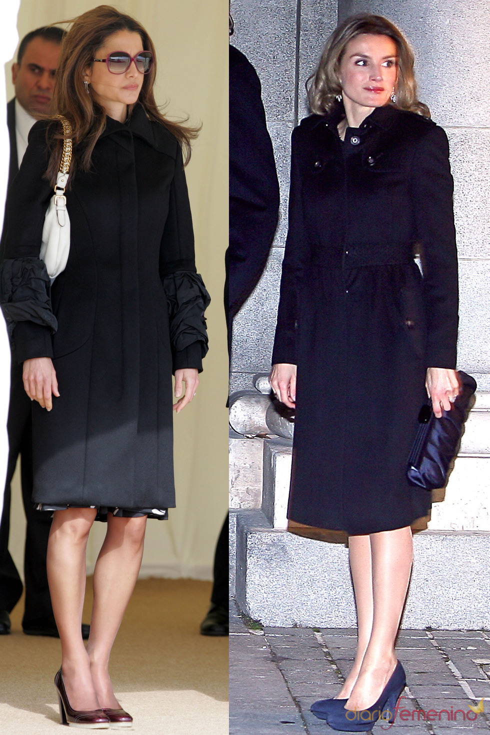 Rania de Jordania y la Princesa Letizia con un abrigo oscuro muy similar
