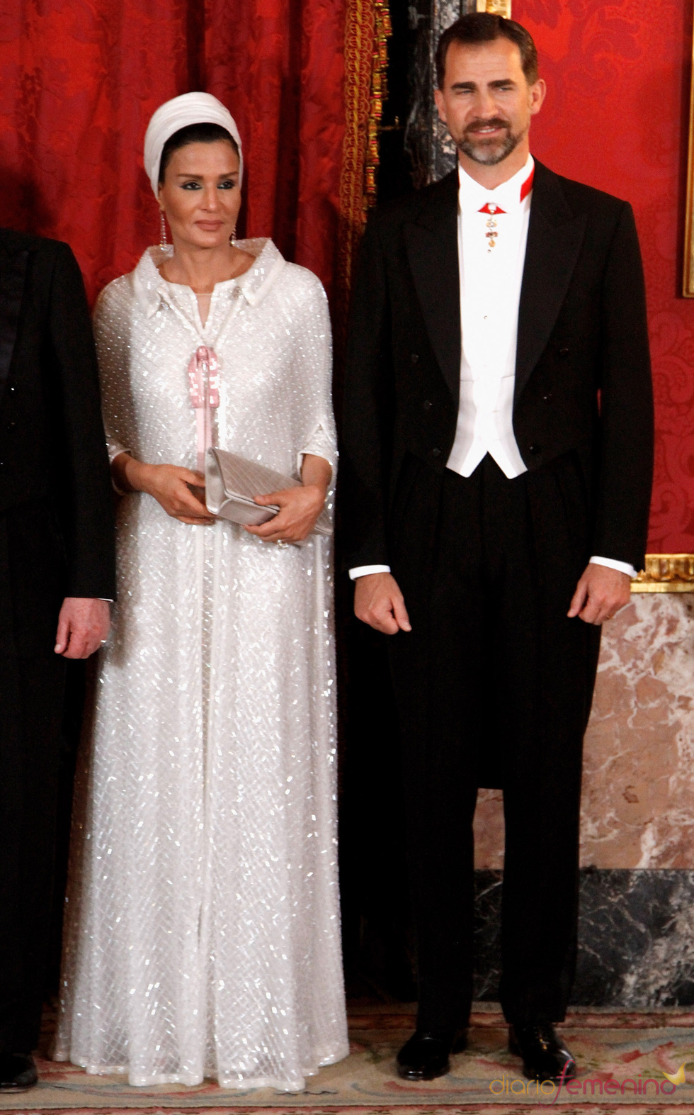 El Príncipe Felipe y Mozah Bint Nasser en la cena de gala en honor al emir de Qatar