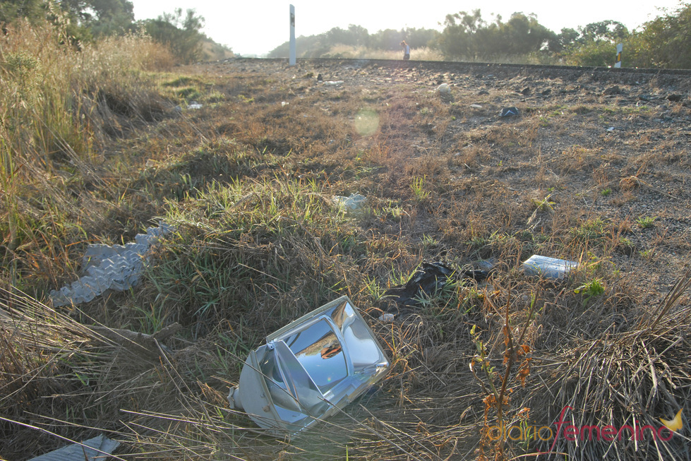 Restos del coche de Ortega Cano en el lugar de su accidente