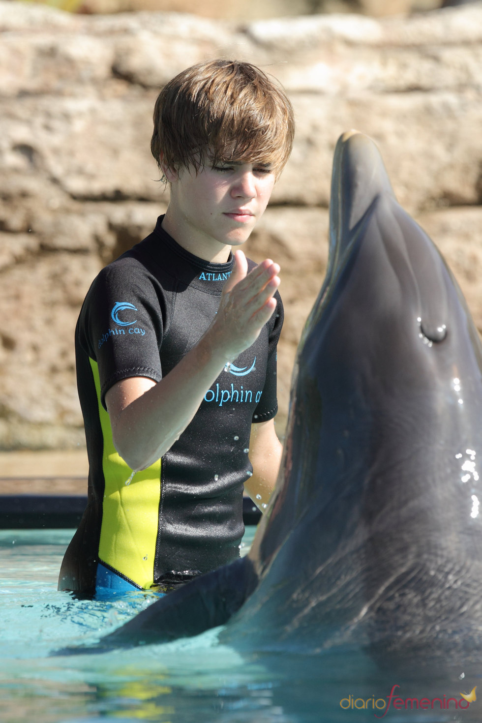 Justin Bieber choca la mano con un delfín