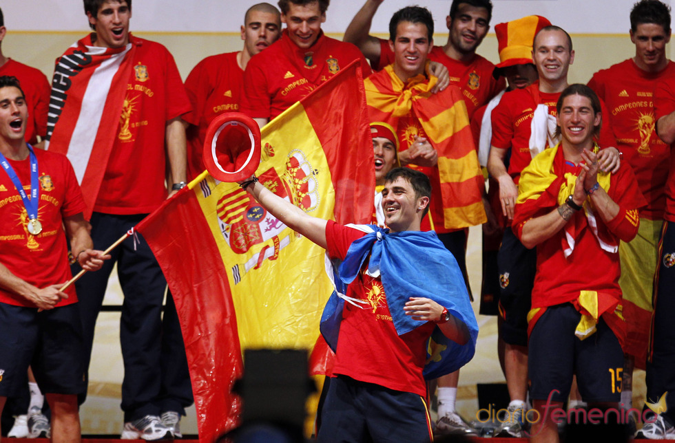 David Villa, durante la celebración del triunfo del Mundial en Madrid