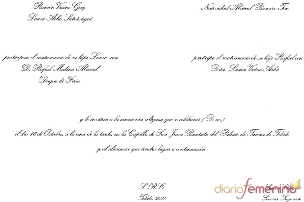 Invitación de boda de Rafael Medina y Laura Vecino