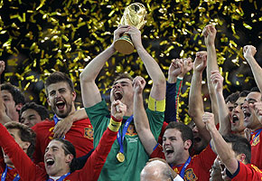 La fiesta de los campeones españoles en Sudáfrica