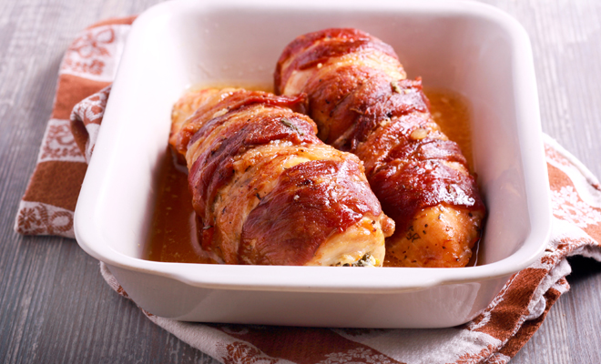 Receta de pechuga de pollo con bacon y queso para Navidad sin gluten