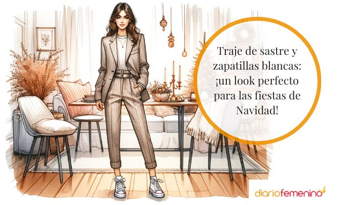 Look con traje y zapatillas para Navidad