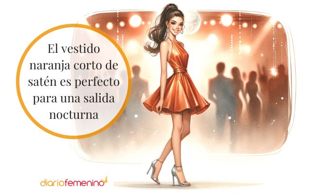 Look con vestido naranja para salir por la noche