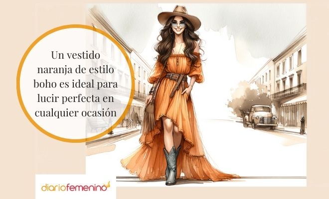 Vestido naranja para lucir en un look muy boho