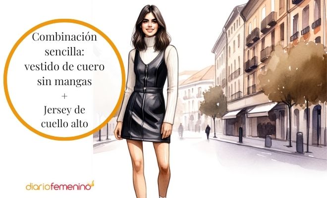 Look con vestido de cuero sin mangas