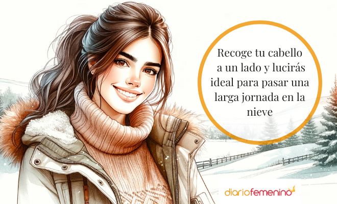 Cabello recogido a un lado, ideal para ir a la nieve