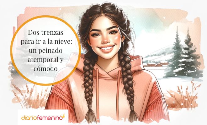 Luce tu cabello en dos trenzas para ir a la nieve
