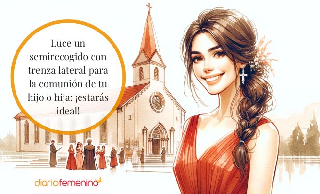 Peinados de comunión para mamás: semirecogido con trenza