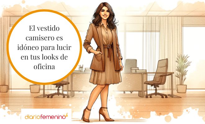 Look con vestido camisero para ir a la oficina