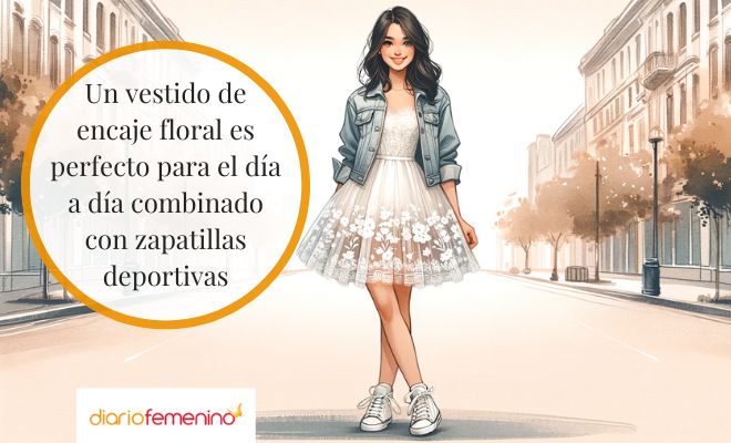 Look informal con vestido de encaje