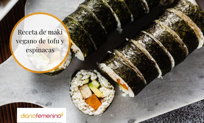 Cómo hacer paso a paso un maki vegano de tofu y espinacas