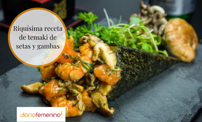Receta de temaki de setas y gambas