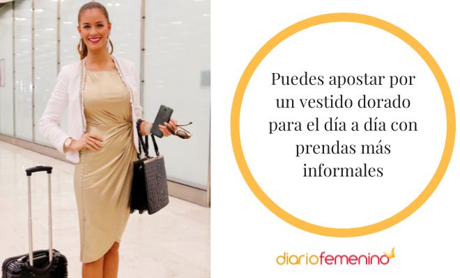 Looks informales con vestido dorado