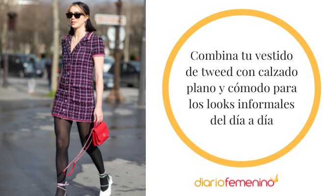 Look casual e informal para lucir un vestido tweed