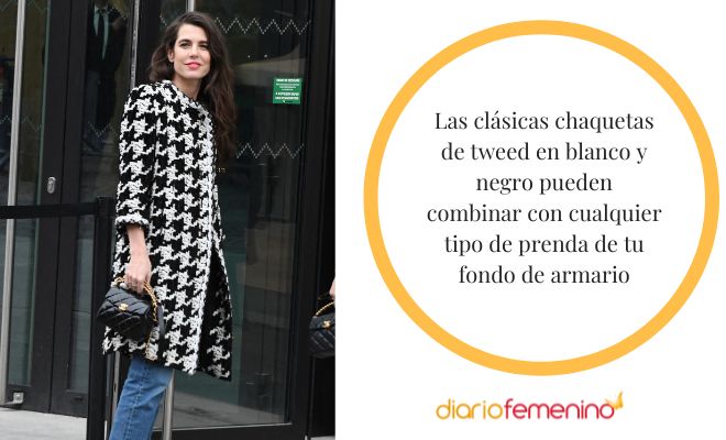 ¿Cómo combinar una chaqueta de tweed en blanco y negro?