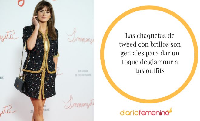 Looks con chaquetas de tweed con brillos