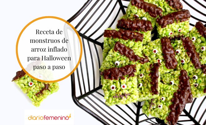 Receta de monstruos de arroz inflado para Halloween