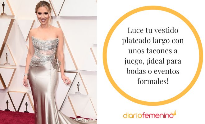 Looks con vestido plateado largo