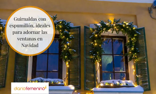 Decoración de ventanas en Navidad con espumillón