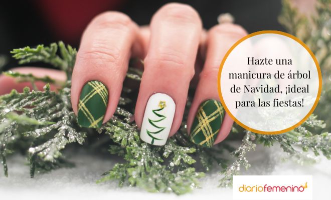 Manicura navideña de árbol de Navidad