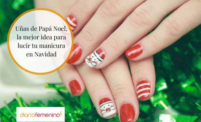 Diseño de uñas de Papá Noel para Navidad