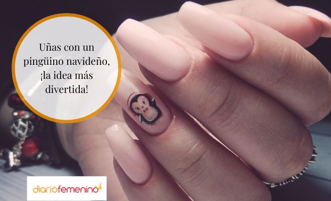 Cómo dibujar un pingüino en tus uñas cortas de Navidad