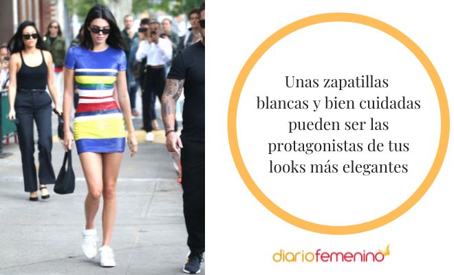 Ideas de looks con vestido y zapatillas de color blanco