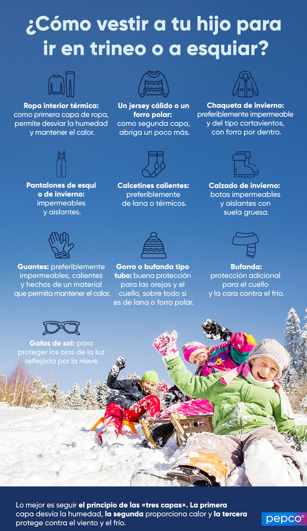 Consejos para vestir a tu hijo para ir a esquiar o jugar en trineo