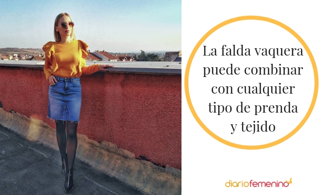 Combinar falda vaquera con todo