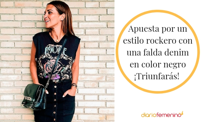 Look rockero con falda vaquera