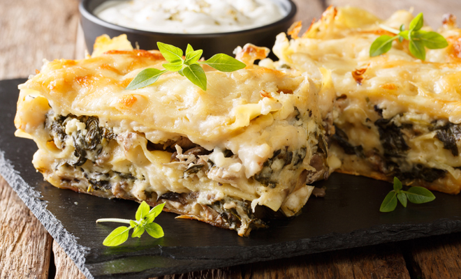 Deliciosa receta de lasaña de boletus vegetariana para Navidad