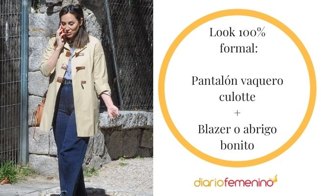 Looks formales con pantalones vaquero culotte