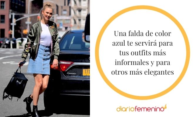 ¿Cómo combinar una falda de color azul?