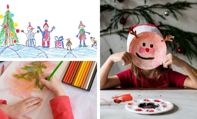 Decoración de puertas de Navidad DIY con dibujos de los peques