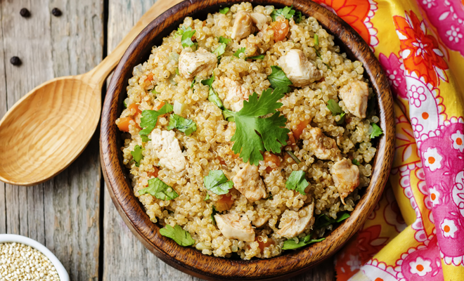 Receta de wok de pollo con quinoa