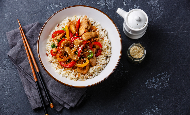 Receta de wok con arroz y pollo