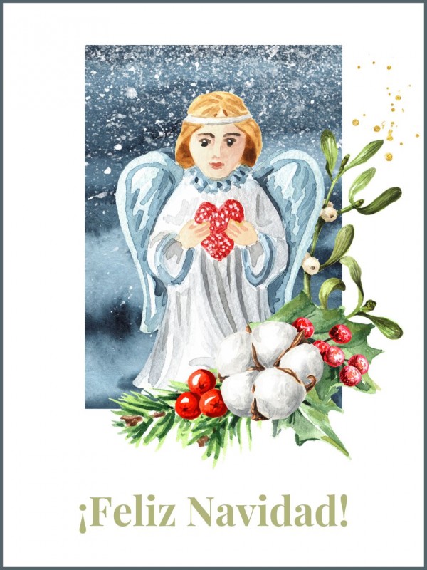 Tarjeta navideña vintage: un ángel para felicitar las fiestas