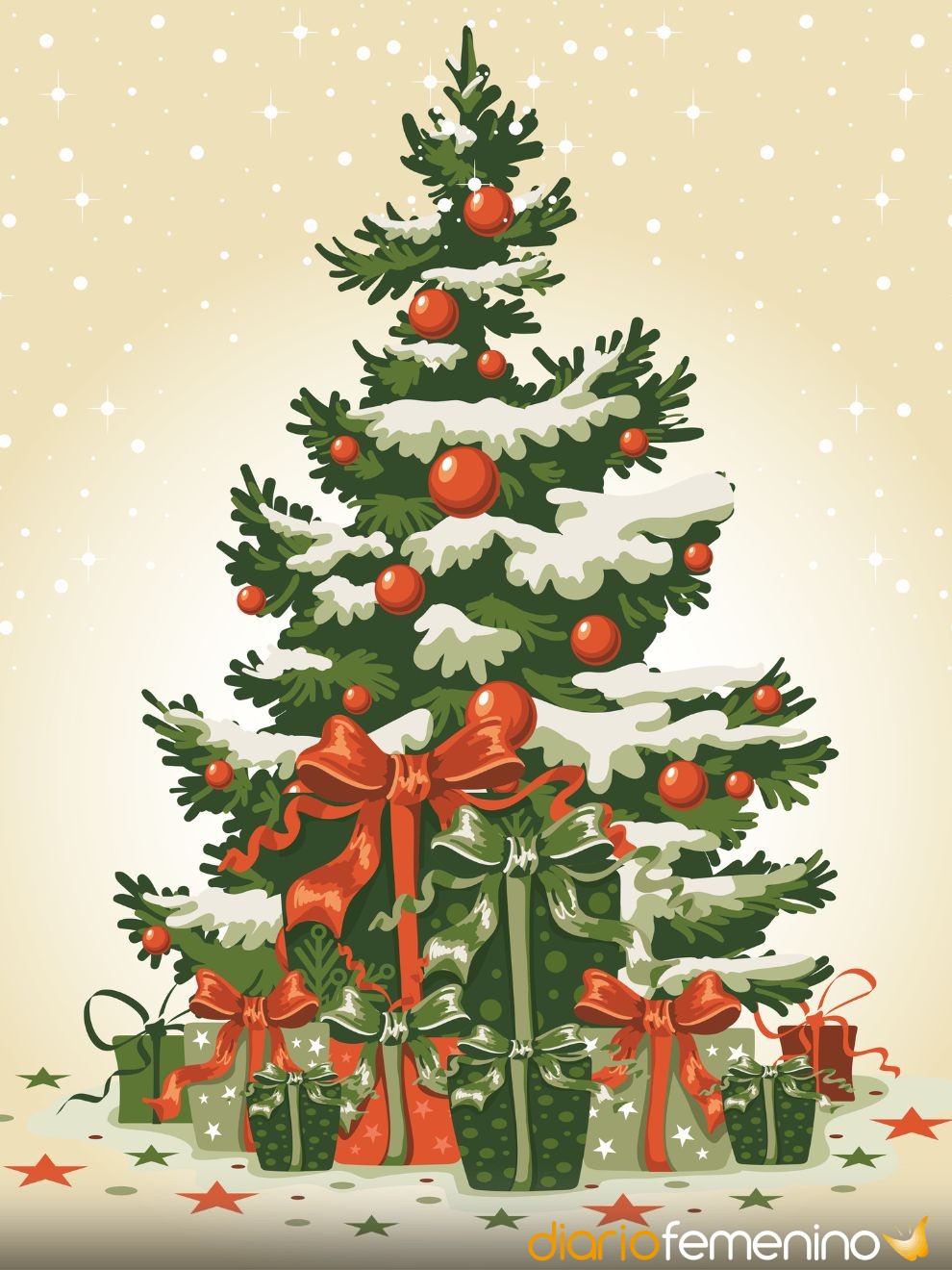 Postal antigua muy sencilla con un árbol de Navidad: ¡felices fiestas!