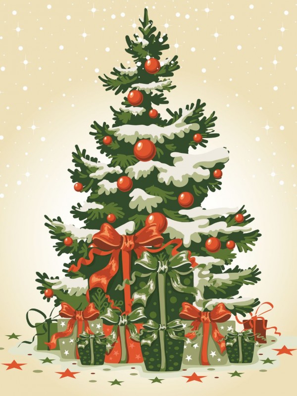 Postal antigua muy sencilla con un árbol de Navidad: ¡felices fiestas!