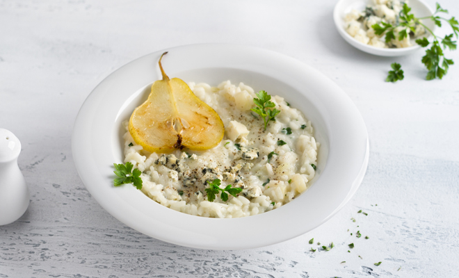 Deliciosa receta paso a paso de risotto de pera y gorgonzola para San Valentín