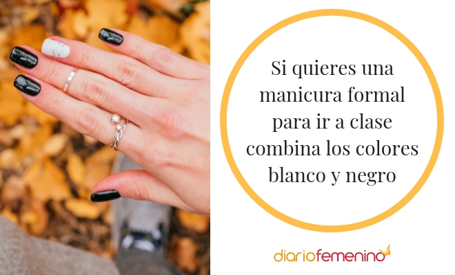 Manicura de uñas blanco y negro para ir a clase