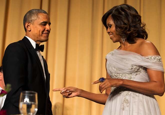 Michelle Obama, bromista y muy elegante en la Casa Blanca